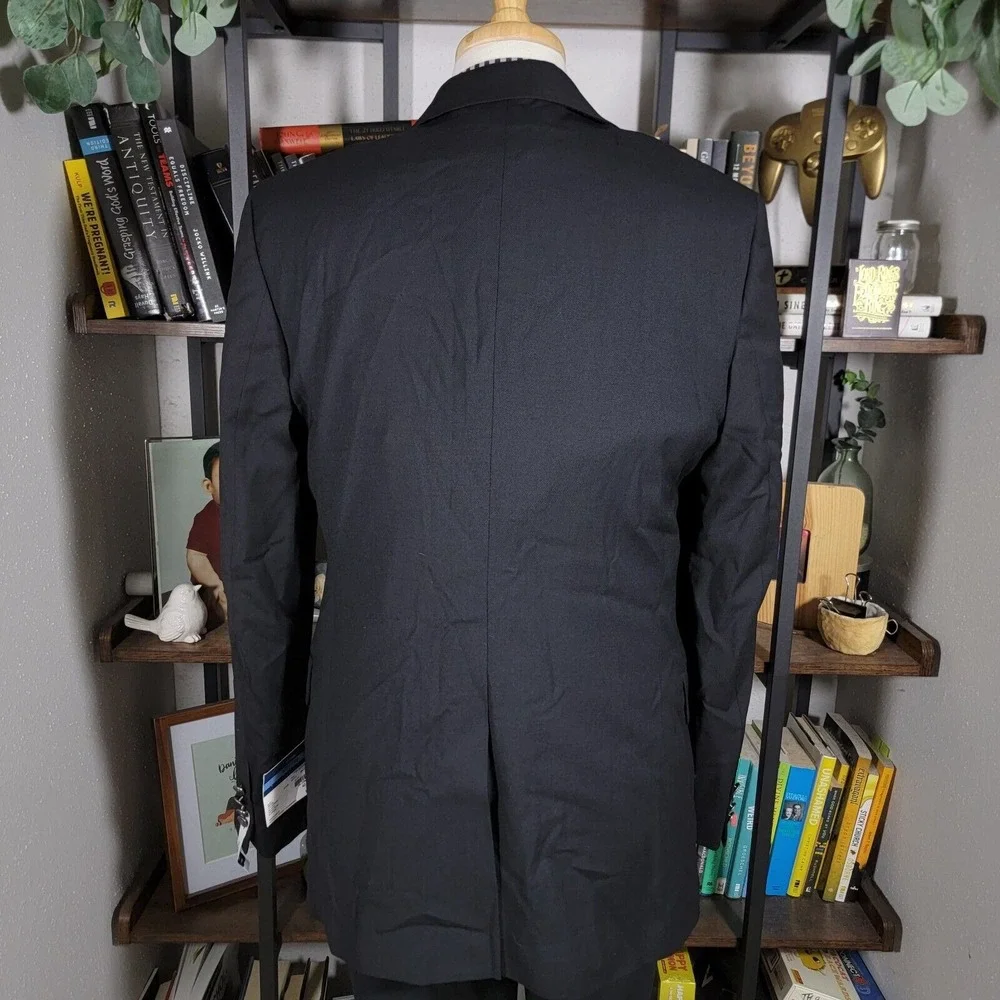 Stafford Men's Hopsack Blazer Two‎ Silver Button Black Wool Blend Classic 42L